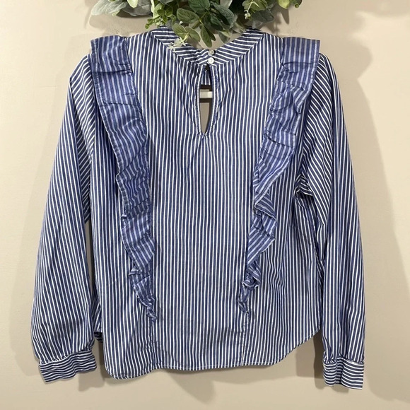 Mossimo Supply Co. ruffled striped long sleeve top blue and white L - Picture 5 of 16